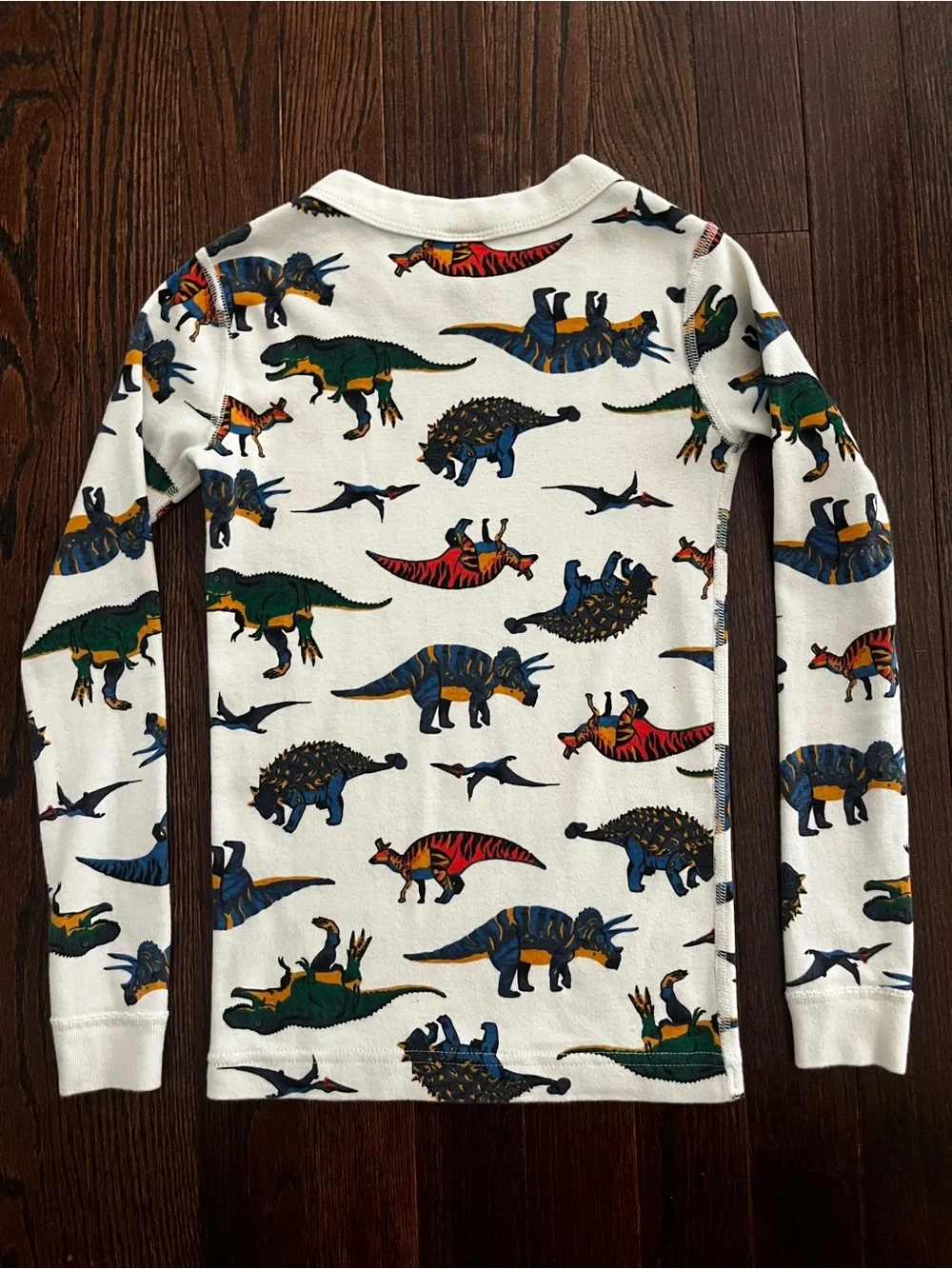 Hanna Andersson Cream Long-Sleeve Dinosaur Print Tee